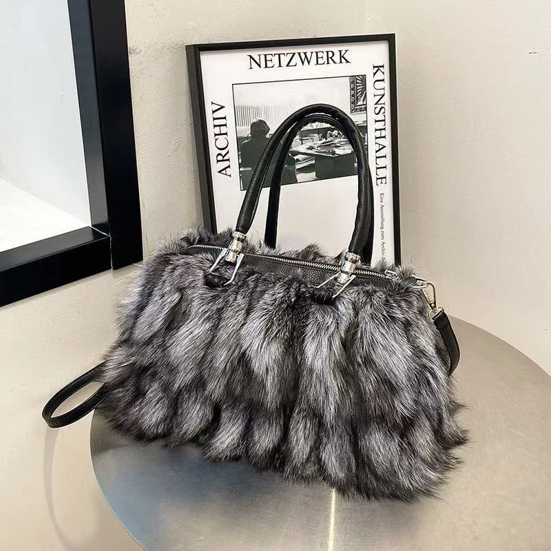 Invierno Nuevo Bolso de Mano de Piel de Zorro de Hombro Único para Mujer Bolso de Piel Bolsos de Gran Capacidad Foto 4 de 4