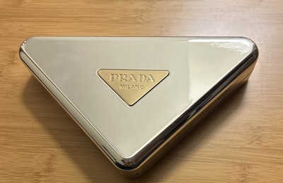 Prada Silver Beauty Clutch Bag Handbag Case 7x9x2''