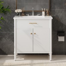30" Bathroom Vanity with Sink, Bathroom Cabinet with Soft Close Doors White