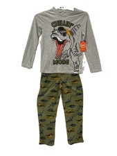 Wonder Nation Dinosaur Pajamas Boys L 10-12 Long Sleeve Gray Green Fleece Pants