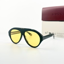 Gucci GG0479S Aviator Sunglasses Black Frame Yellow Lens Vintage Style