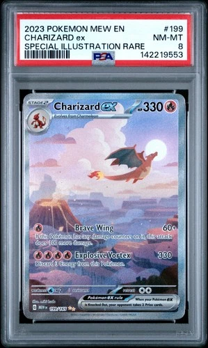 2023 POKEMON MEW EN-151 SPECIAL ILLUSTRATION RARE #199 CHARIZARD EX PSA 8