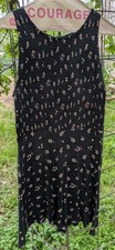 Loft sleeveless jersey dress with shirred top, black and small floral, size 6P