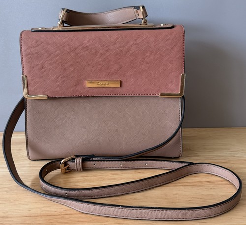 Dune London Colorblock Satchel Crossbody Bag Pink Beige Faux Snakeskin Medium