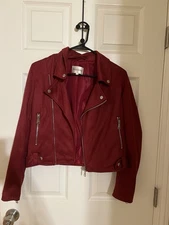 Vigoss Womens Faux Suede Moto Jacket Notch Collar Long Sleeve Asymmetrical Zip M