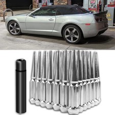 For Chevy Camaro 24 PCS Chrome Spike Spline Long Lug Nuts 14x1.5 Solid Metal