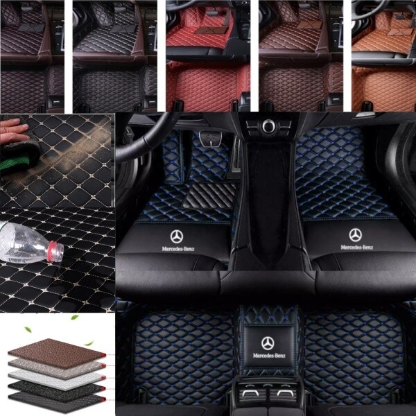 Anpassen Fußmatten Für Mercedes Benz A/B/C/E/S/GL/GLA/GLC/GLK/GLS-Klasse PU-Leder Auto Fussmatten Set Allwetter Wasserdichte Rutschfeste Teppich?Wein Rot Und Schwarz