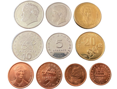 Greece 5 Coins Set 1, 2, 5, 10, 20 Drachmai UNC World Coins