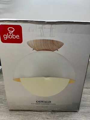Globe Electric 60316 Oswald Flush Mount, Matte White, Faux Wood Accent Canopy