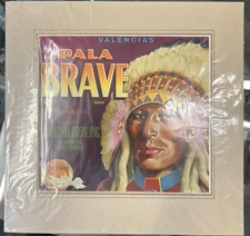 Vintage Pala Brave fruit crate label Bradford Bros. Placentia CA Native American