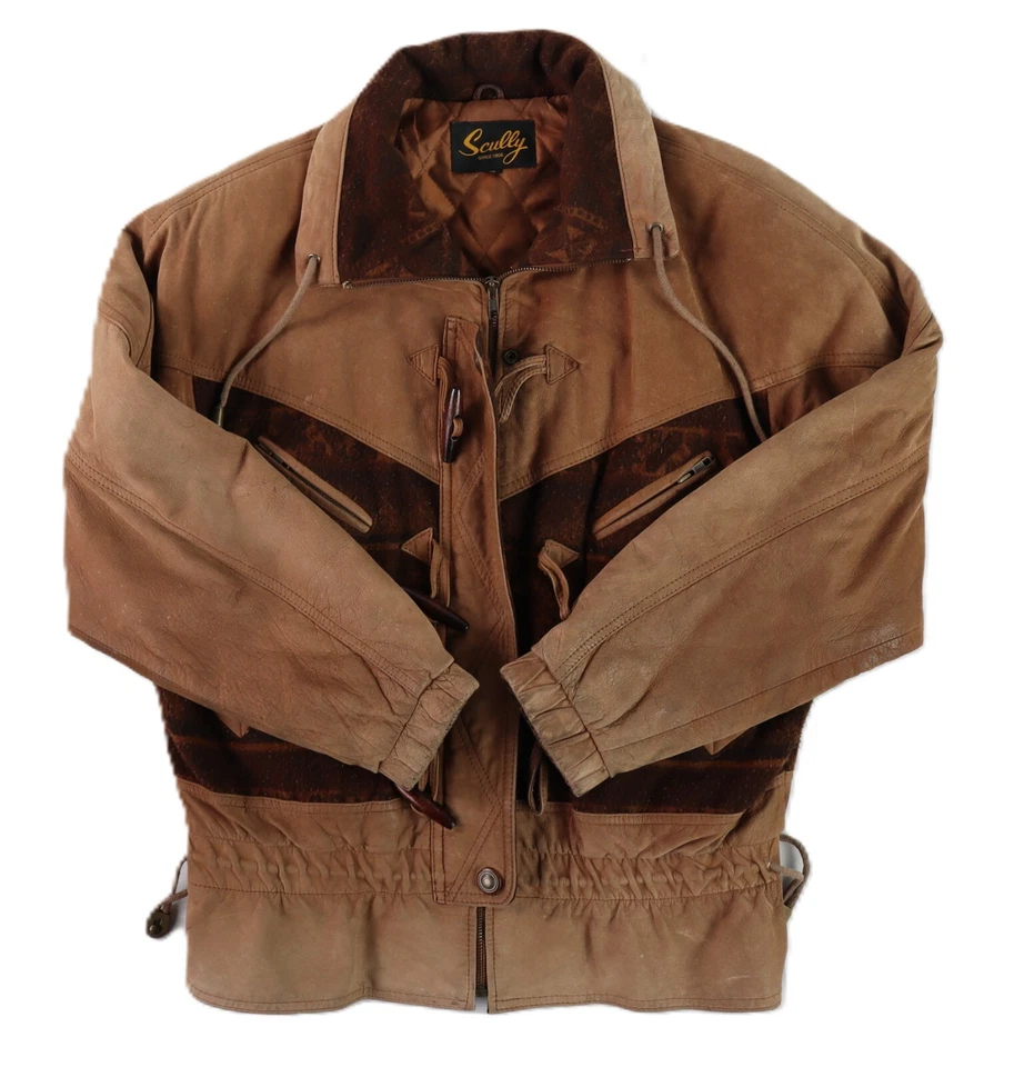 VTG SCULLY Women’s Size 10 Brown Quilt Lined Aztec Leather Jacket - Image 2 of 4