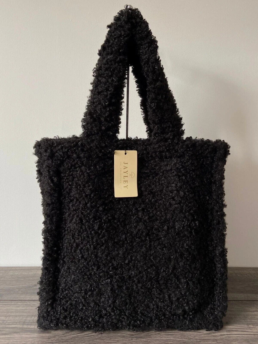 JAYLEY BLACK FAUX SHEARLING TOTE BAG BNWT eBay