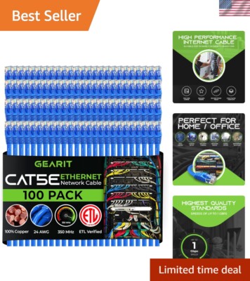 100-Pack, Cat5e Ethernet Patch Cable 1 Foot - Snagless RJ45 Computer LAN Netw...