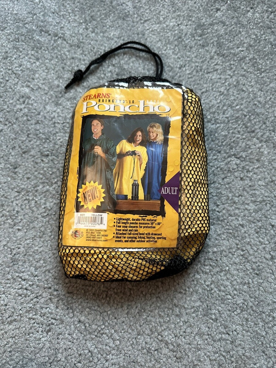Stearns Hooded Rain Poncho Yellow Vintage 1999 Adult Rainguard