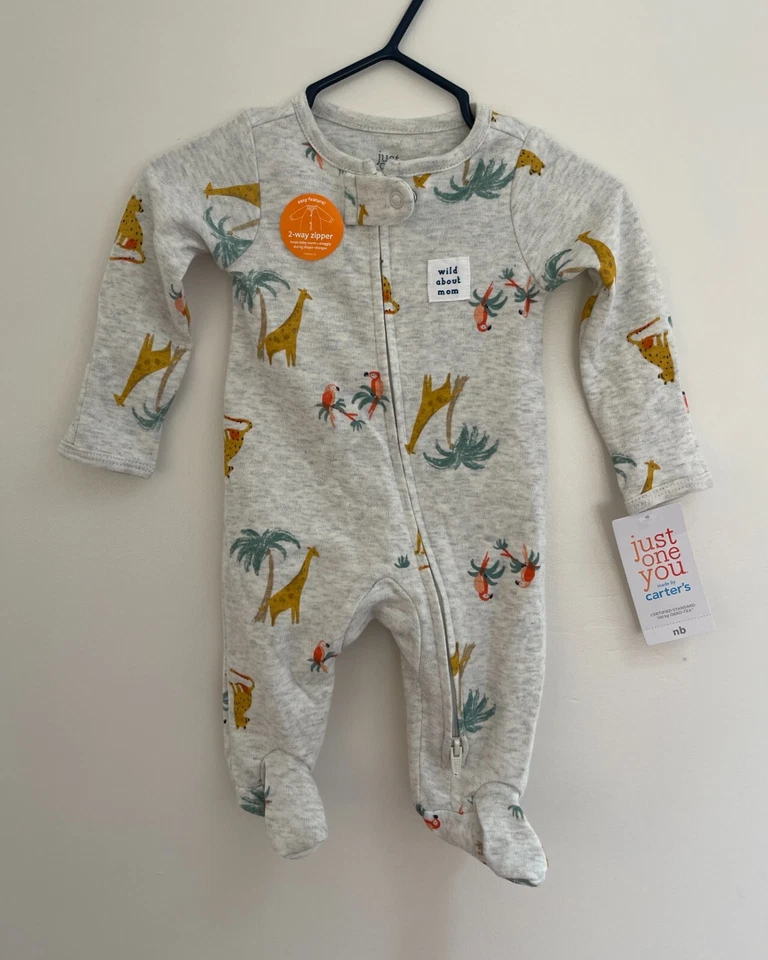 Lindos animales de la selva algodón Just One You Carters cremallera bidireccional 1 pieza gris nuevo con etiquetas Foto 4 de 4