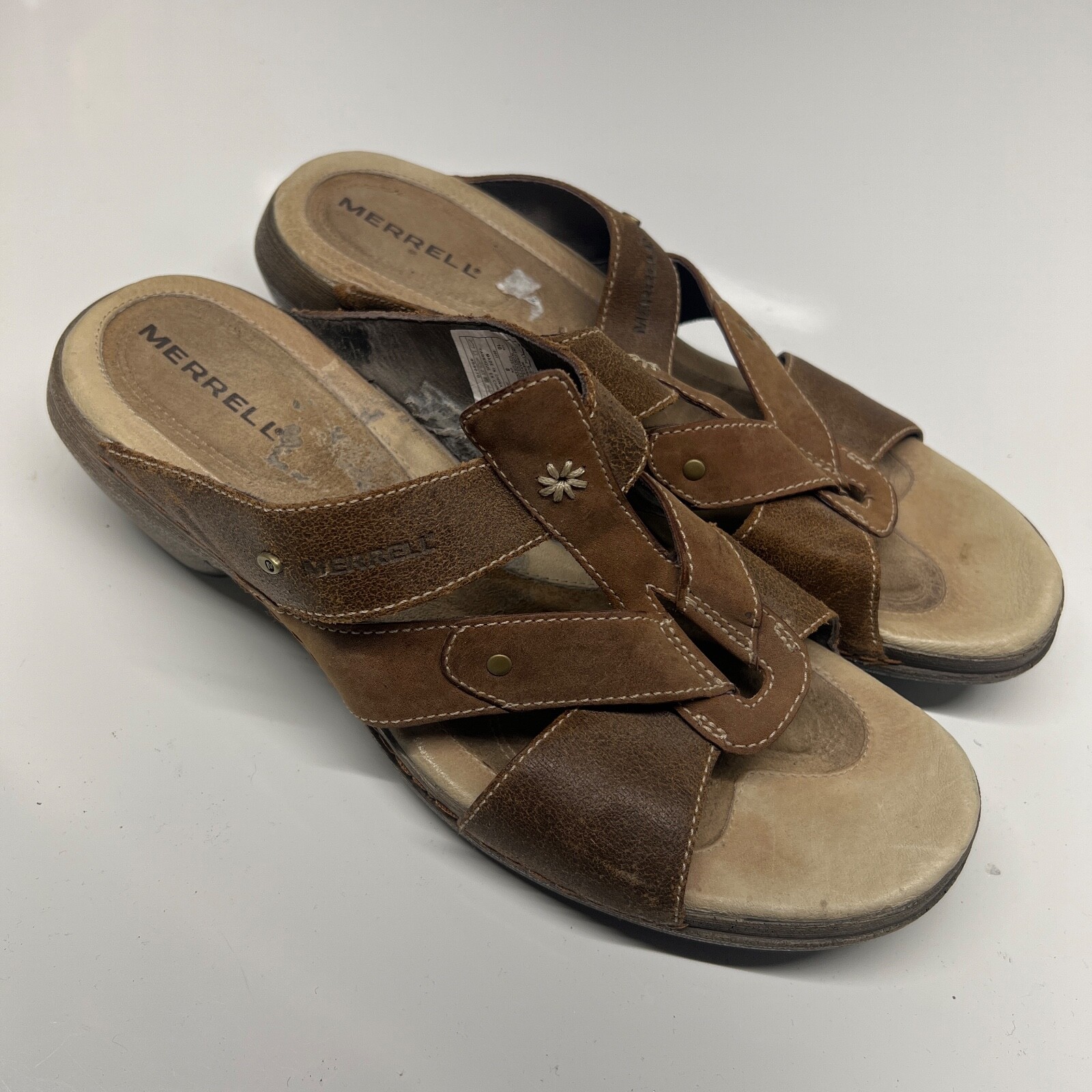 Sandali comodi Merrell Luxe visone marrone cinturino pelle zeppa slide taglia 10