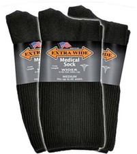 Extra Wide Socks Medical Diabetic Athletic Socks, Size Med 8-11.5 BLACK 3-Pack