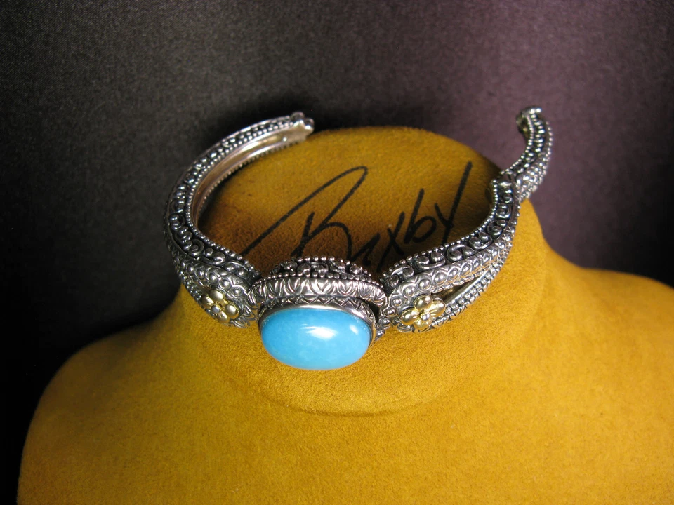 PULSERA BARBARA BIXBY BRAZALETE TURQUESA PIEDRA PRECIOSA TALLADA FLOR Regalo Navidad Foto 4 de 4