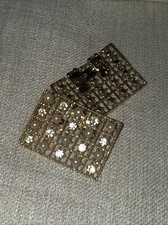 Vintage Floral Shoe Clips Ornate Rhinestone  Faux Pearl Gold Tone 1 3/4"