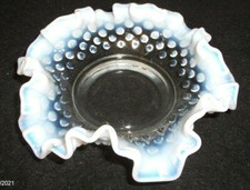 Vintage Fenton Glass White Hobnail Ruffled Candy Dish