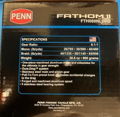 Penn Fathom II 60NLDHS Silver/Black Lever Drag Overhead Fishing Reel NEW MINT!! - Picture 11 of 16