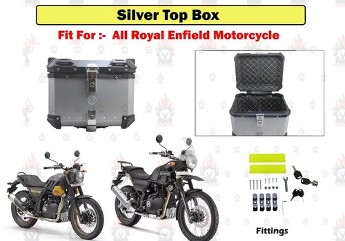 Silver "Top Box With Lock Fit For All Royal Enfield Motorcycle" - Picture 1 of 13