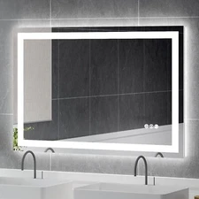48 x 32in LED Bathroom Mirror 3 Colors Anti-fog Wall Vanity Touch Makeup Mirror