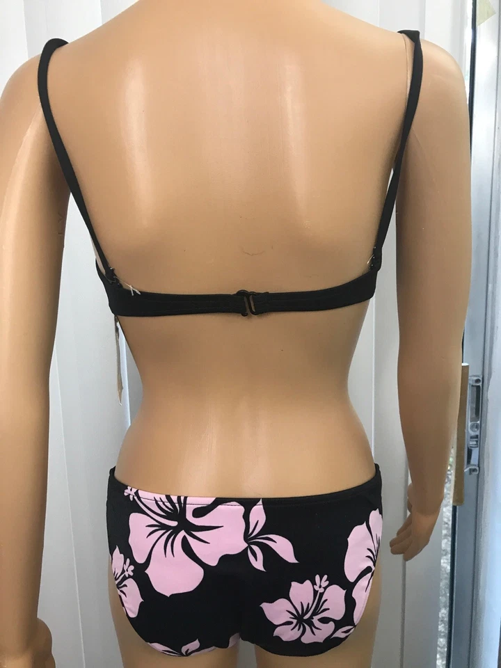 ISLAND SOUL Juniors Dream Bralette and Bottom Bikini Size M Black And Pink - Imagem 4 de 4