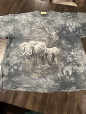Vintage 1990s USA Made The Mountain Elephant Gray Tie Dye T Shirt 3XL