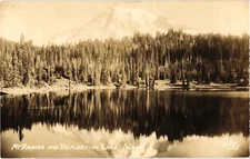 Mt Rainier and Reflection Lake Washington RPPC Real Photo Postcard Vintage