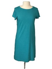 Talbots S Shift Dress S/S Open Round Neck 2-Buttons Left Shoulder Turquoise