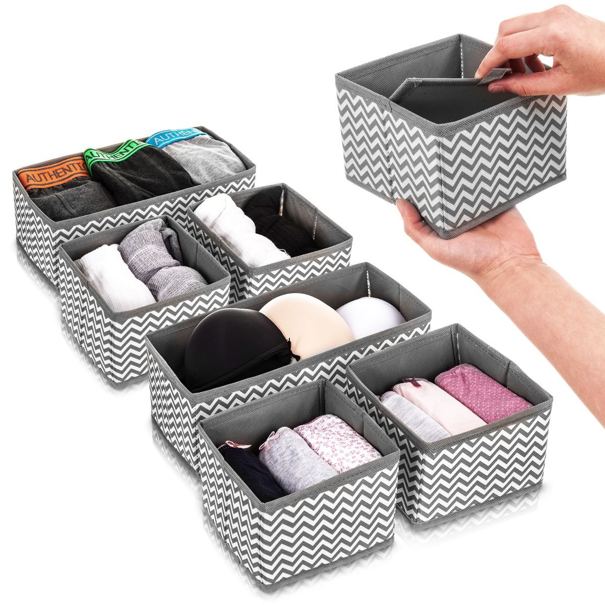 6 SECTION CANVAS STORAGE BOX WARDROBE ORGANISER DRAWER ORGANISER SOCKS