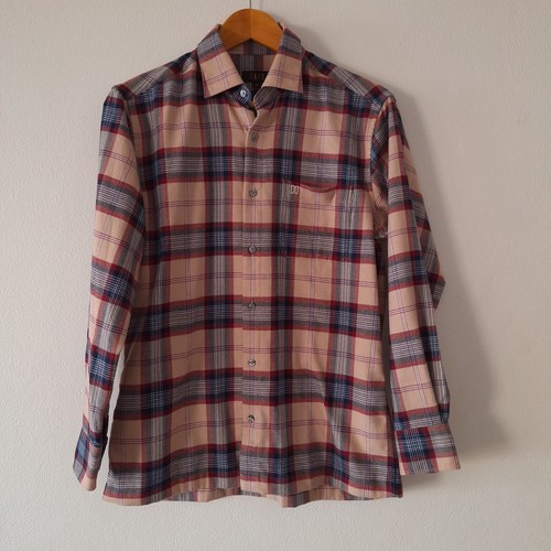 Daks, DAKS Mens 95 S Shirt Classic Flannelette Nova Check Warm Brown Long Sleeve