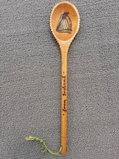 Hand Carved Wood Spoon Shallow Stirring Tasting 12" From Ireland Harp 