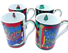 Vintage Collectible Fine Works Coffee Mug Set of 4 Christmas Limited Edition