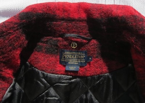 $ 549 PENDLETON US Damen rot schwarz karierte Wolle isoliert gesteppt Futtermantel - Bild 5 von 7