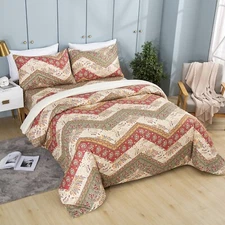 DaDa Bedding Botanical Rustic Boho Cranberry Sage Chevron Floral Duvet Cover Set