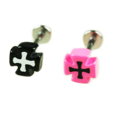 1,2mm Kreuz Ohrstecker Helix Ohr Piercing Schmuck mit Labret Acryl 2-farbig  - Bild 2 von 2
