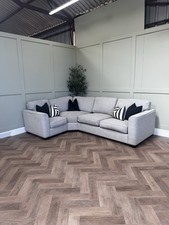 Grey Elora Fabric Curved RHF Corner Sofa - Delivery Available