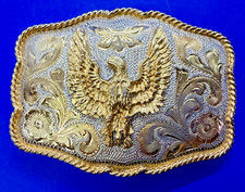 Classic Patriotic American USA Eagle Wings Wide Vintage Signed Belt Buckle