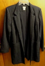 Chicos 3 Navy Pinstriped Open Long Jacket Women 12  L 42" chest