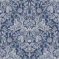 Harlen Wald Tiere Blumen Damast World Of Wallpaper - Marineblau WOW046