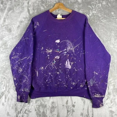 Sudadera Pintor Vintage Años 80 Para Hombres XL Pintura Salpicaduras EE. UU. Lee Raglan Cuello Redondo - Imagen 1 de 4