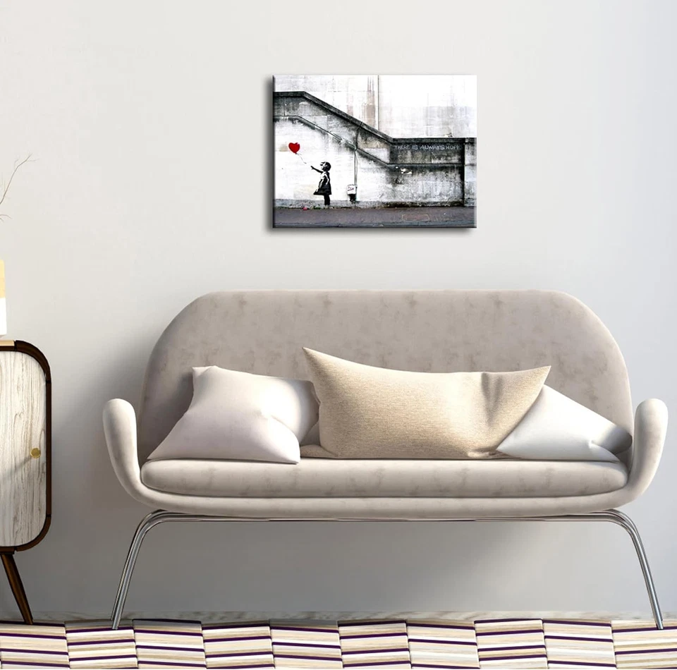 Wieco Art Banksy Grafitti Girl with Red Balloon 16L" x 12W", Grey - Image 3 of 4