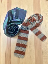 Brooks Brothers Knit Tie Yellow Beige Red Stripes Land s End 100 Silk