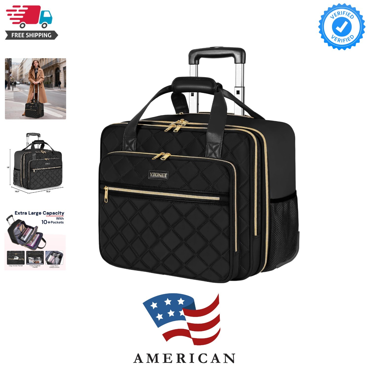 Rolling Laptop Bag Women, Rolling Briefcase for Women, 17.3 