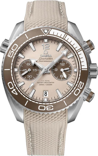 Omega Seamaster Planet Ocean Beige Dial Rubber Strap Chronograph Men's Watch