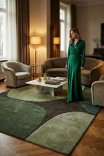 Modern Abstract Green Area Rug – Hand Tufted Wool Carpet Contemporary Home Decor