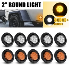 2" 10X Lights Marker LED Trailer Truck Round Side White+Amber Bullet Light 10PCS
