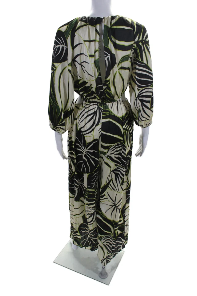 Mono Zara Mujer Manga Larga Estampado Botánico Pierna Ancha Recorte Verde Talla S Foto 3 de 4